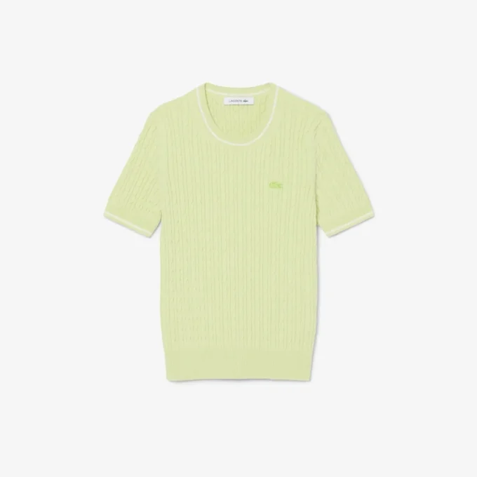 Camisola de malha trançada de manga curta