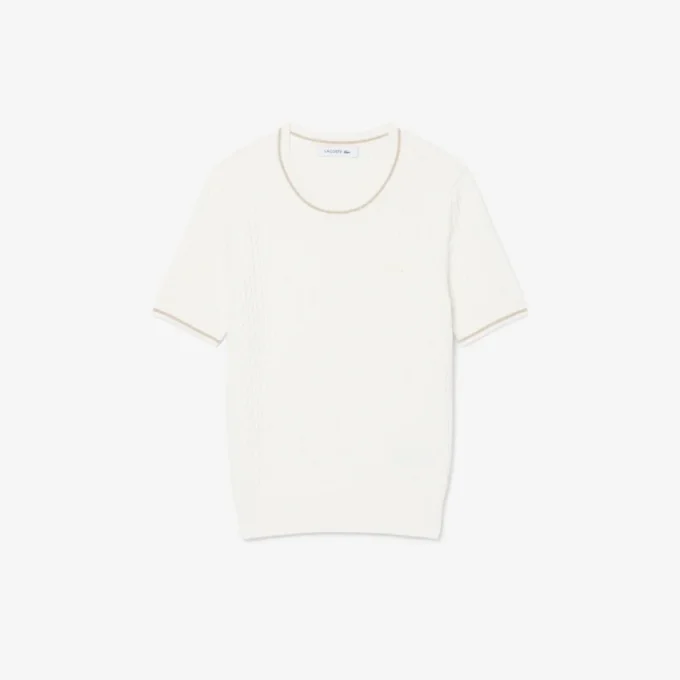 Camisola de malha trançada de manga curta
