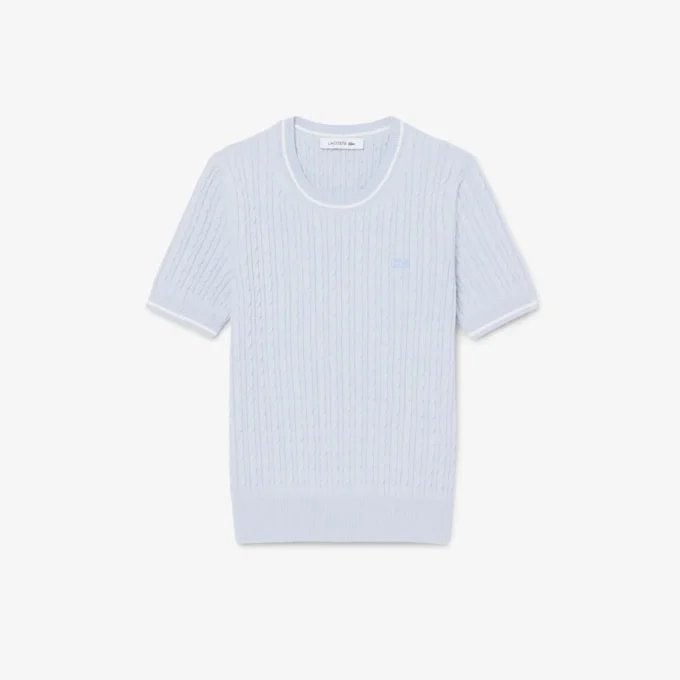 Camisola de malha trançada de manga curta