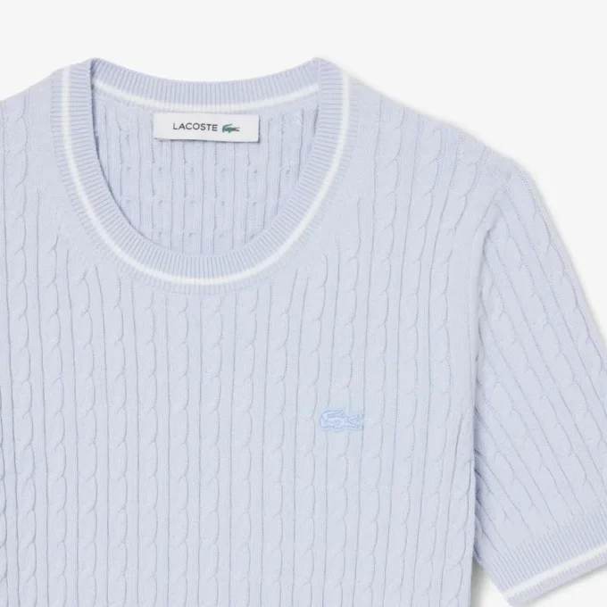 Camisola de malha trançada de manga curta