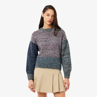 Camisola de malha trançada em mistura de lã com gola alta para mulher