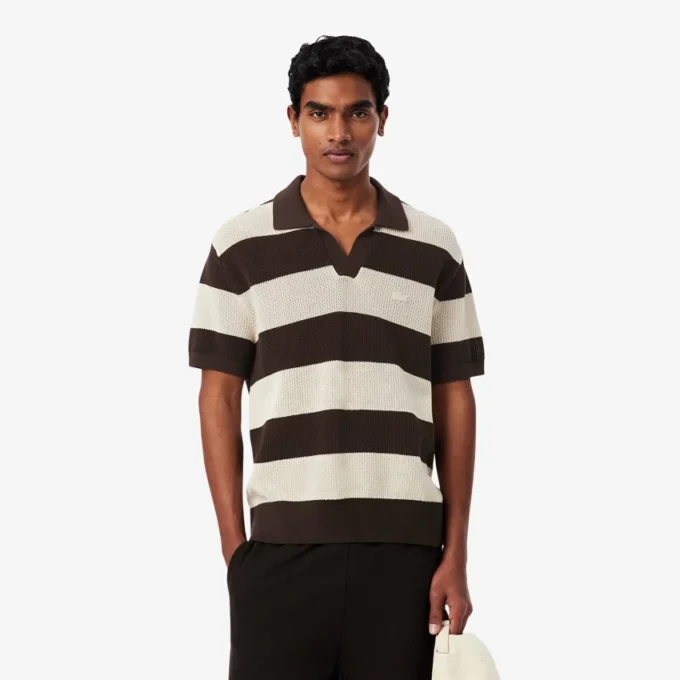 Camisola de manga curta com gola polo às riscas