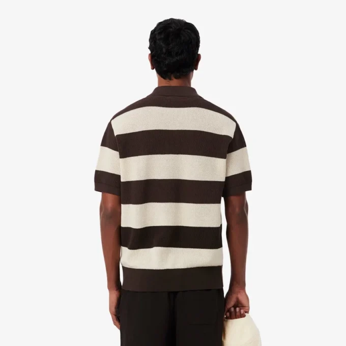Camisola de manga curta com gola polo às riscas