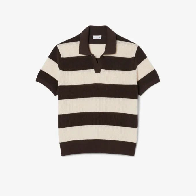 Camisola de manga curta com gola polo às riscas