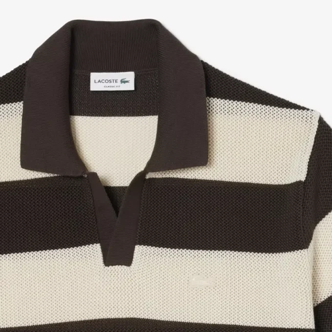 Camisola de manga curta com gola polo às riscas