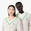 Camisola de ténis unissexo com gola em V às riscas
