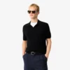 Camisola masculina de gola polo aberta em mistura de algodão