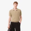 Camisola masculina de gola polo aberta em mistura de algodão