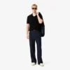 Camisola masculina de gola polo aberta em mistura de algodão