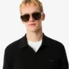 Camisola masculina de gola polo aberta em mistura de algodão