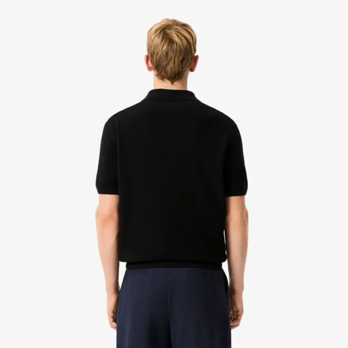 Camisola masculina de gola polo aberta em mistura de algodão