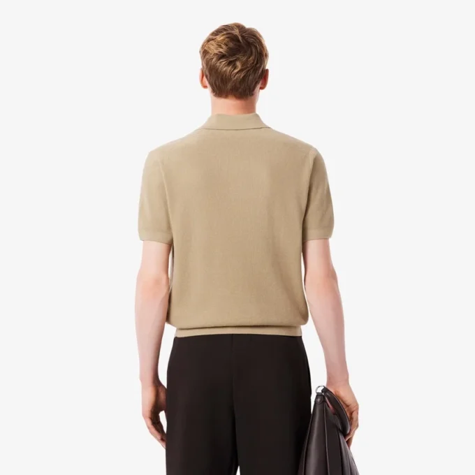 Camisola masculina de gola polo aberta em mistura de algodão