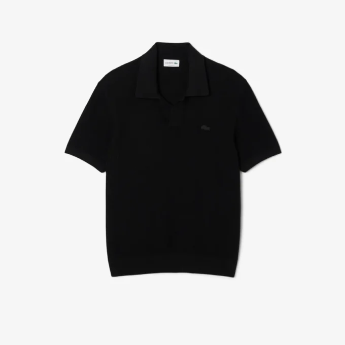 Camisola masculina de gola polo aberta em mistura de algodão