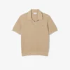 Camisola masculina de gola polo aberta em mistura de algodão