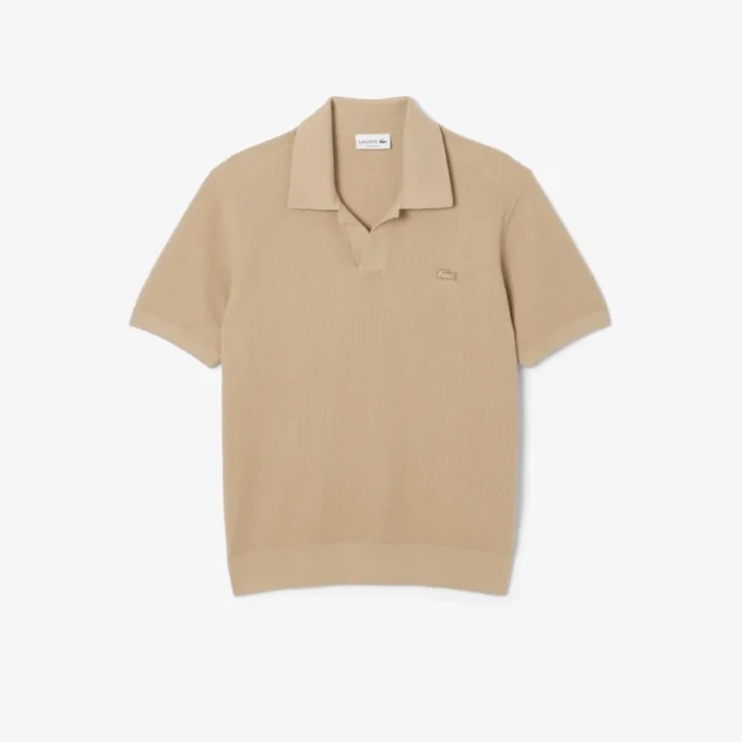 Camisola masculina de gola polo aberta em mistura de algodão