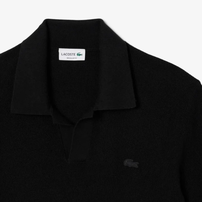 Camisola masculina de gola polo aberta em mistura de algodão