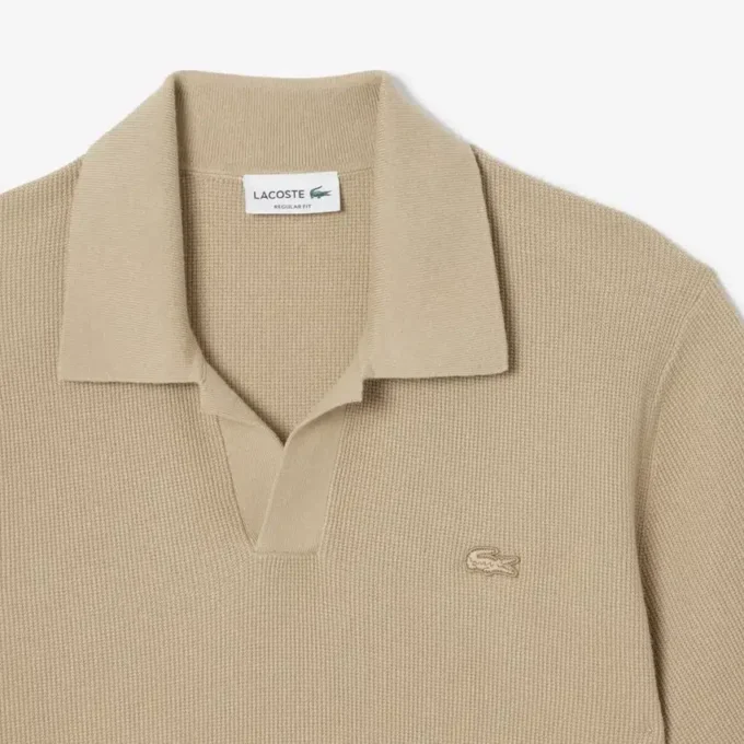Camisola masculina de gola polo aberta em mistura de algodão