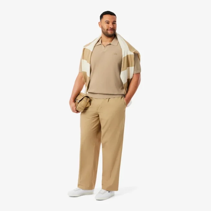 Camisola masculina de gola polo aberta em mistura de algodão