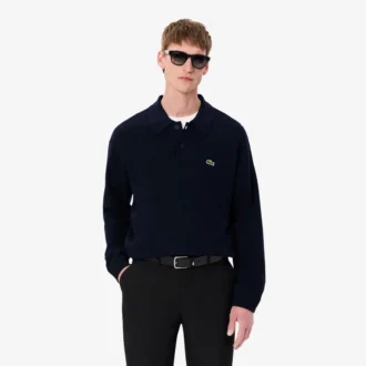 Camisola polo de lã de corte descontraído para homem