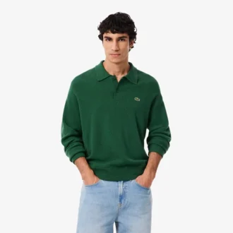 Camisola polo de lã de corte descontraído para homem