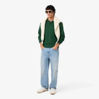 Camisola polo de lã de corte descontraído para homem
