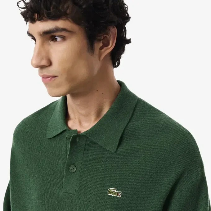 Camisola polo de lã de corte descontraído para homem