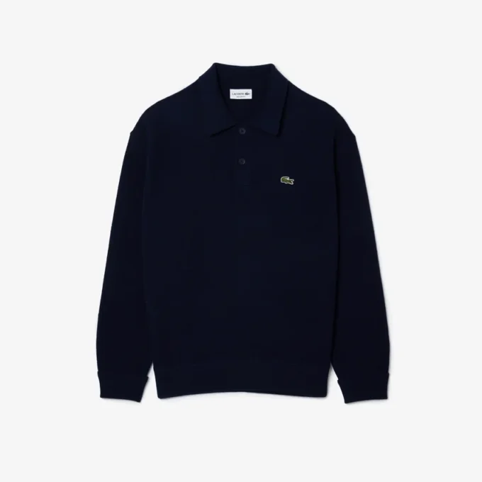 Camisola polo de lã de corte descontraído para homem