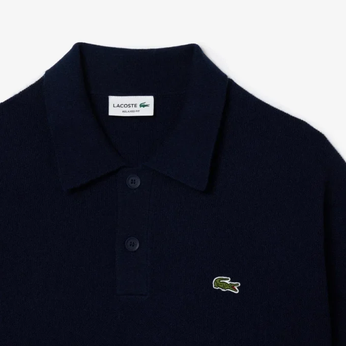 Camisola polo de lã de corte descontraído para homem