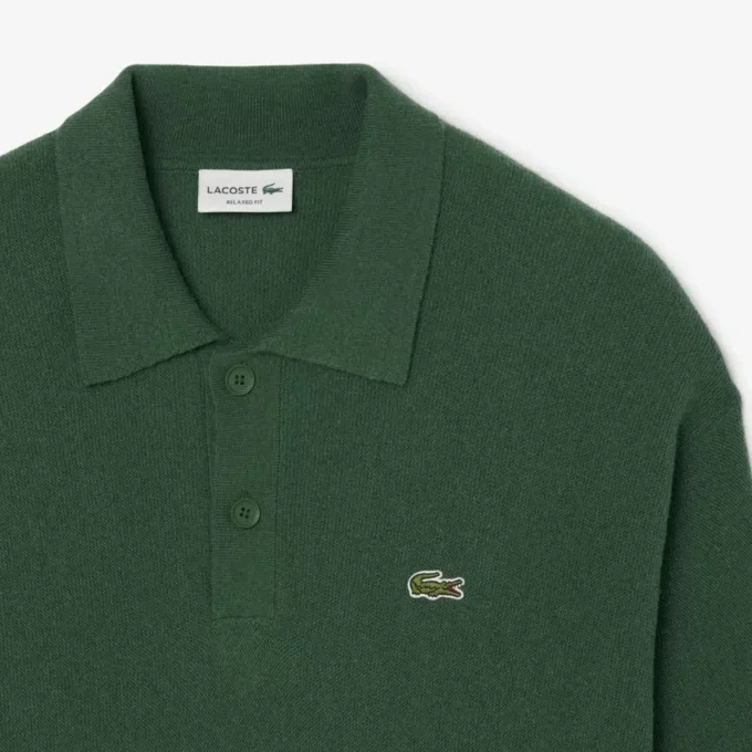 Camisola polo de lã de corte descontraído para homem
