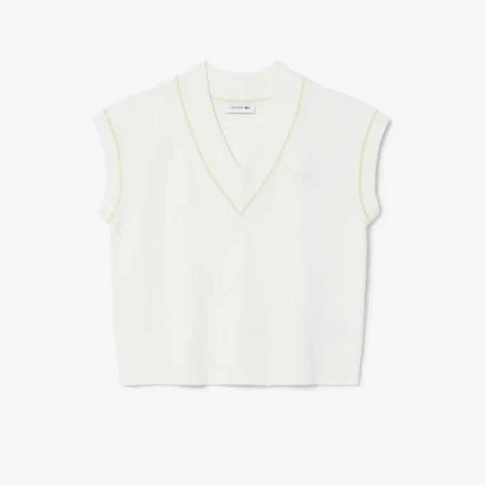 Camisola sem mangas com decote em V em mistura de algodão