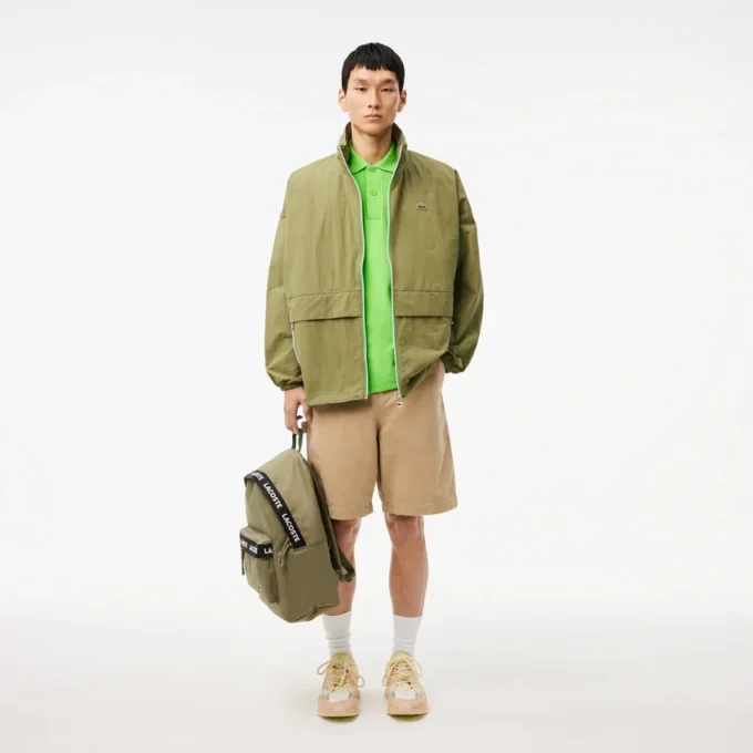 Casaco de vento com capuz removível e repelente à água para homem