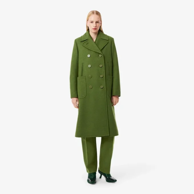Casaco Pea Coat de lã slub comprido da passerelle