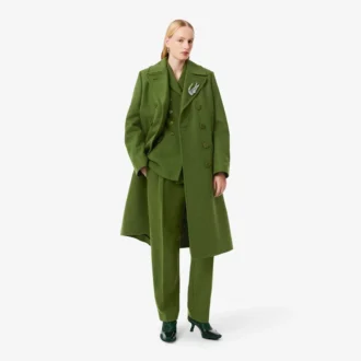 Casaco Pea Coat de lã slub comprido da passerelle