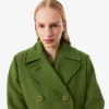 Casaco Pea Coat de lã slub comprido da passerelle