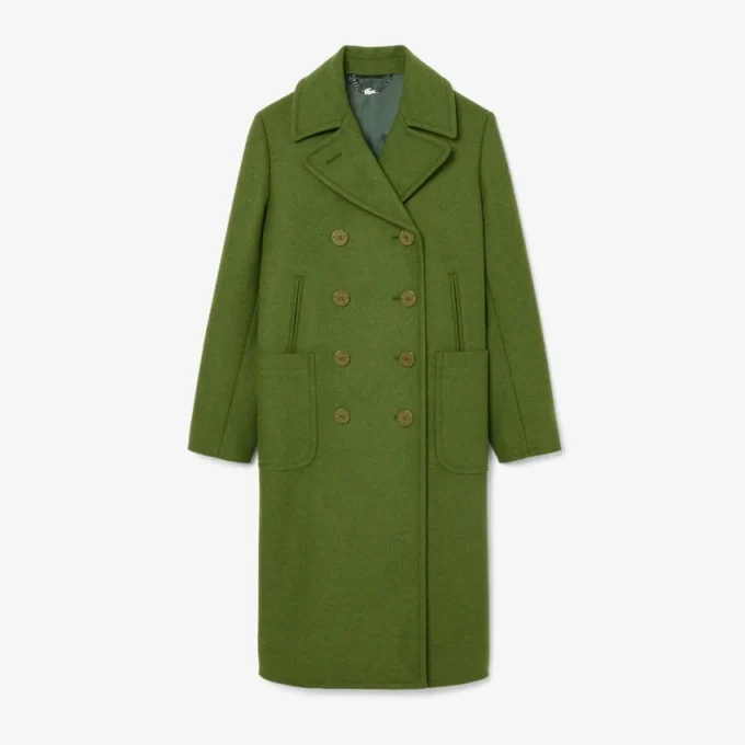 Casaco Pea Coat de lã slub comprido da passerelle