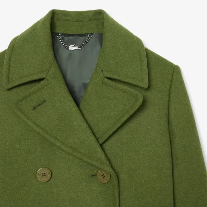 Casaco Pea Coat de lã slub comprido da passerelle