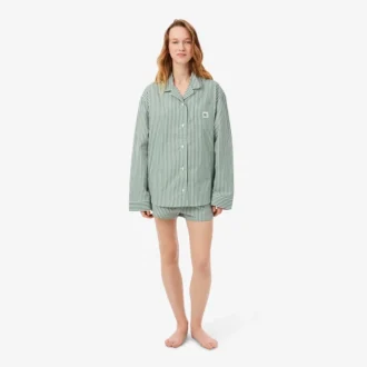 Conjunto de pijama oversized em popeline às riscas