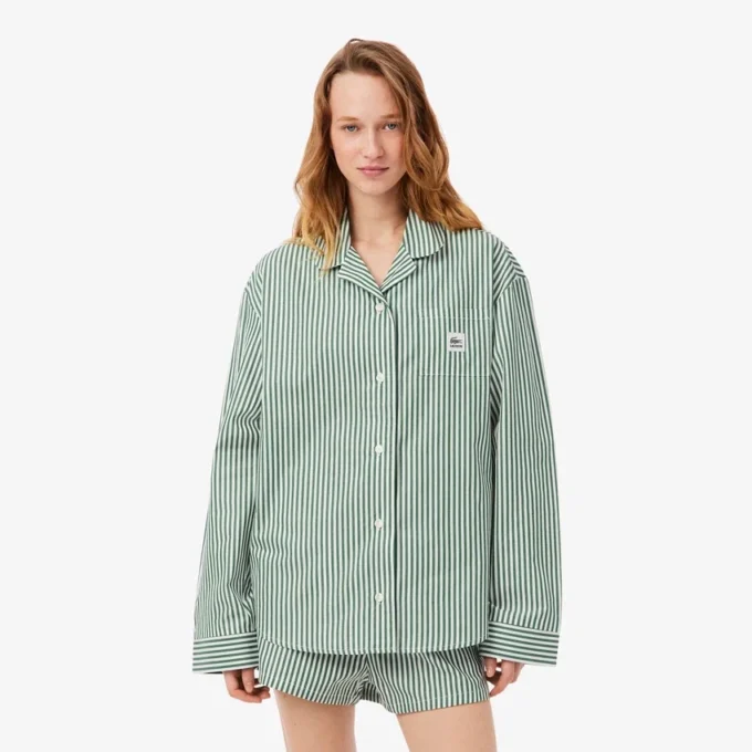 Conjunto de pijama oversized em popeline às riscas