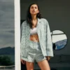 Conjunto de pijama oversized em popeline às riscas
