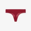 Cueca fio dental com renda e logótipo na cintura