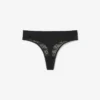 Cueca fio dental com renda e logótipo na cintura
