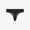 Cueca fio dental com renda e logótipo na cintura