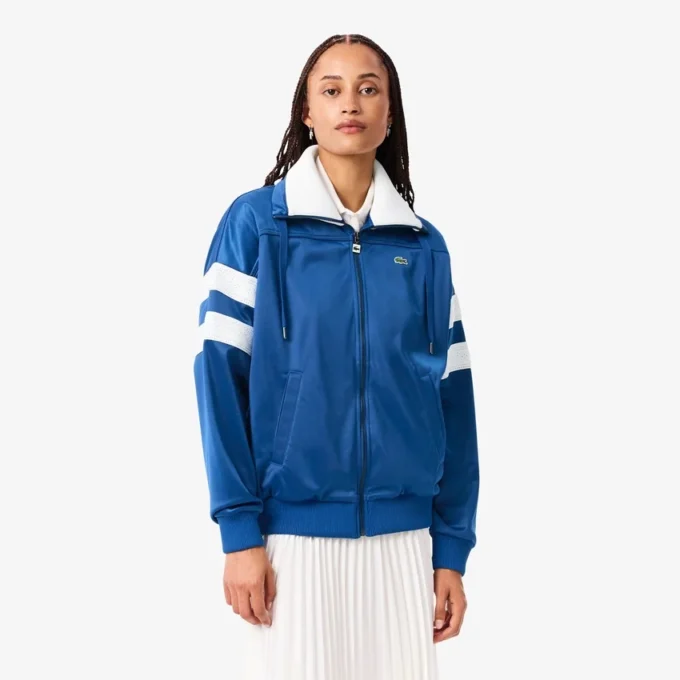 Oversized Pointelle Stripe Satin Sweatshirt for Women