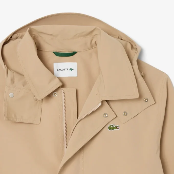 Parka com capuz repelente de água de comprimento médio para homem