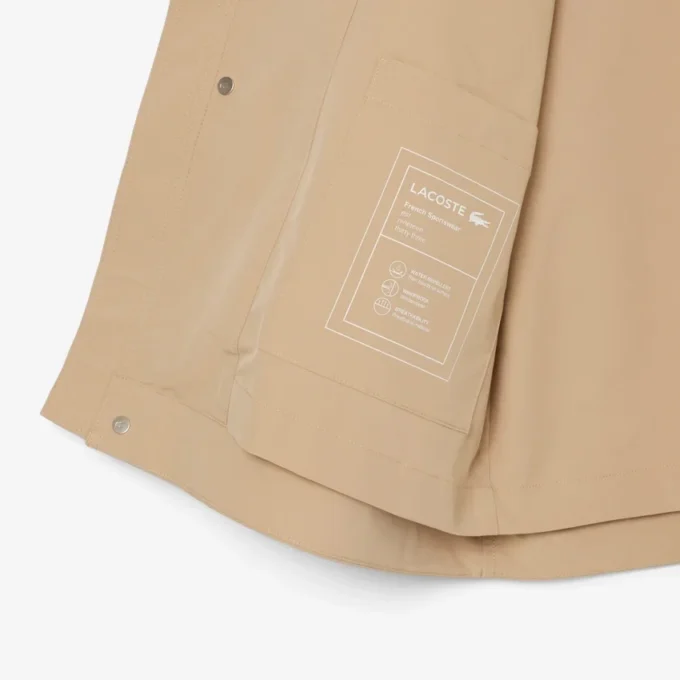 Parka com capuz repelente de água de comprimento médio para homem