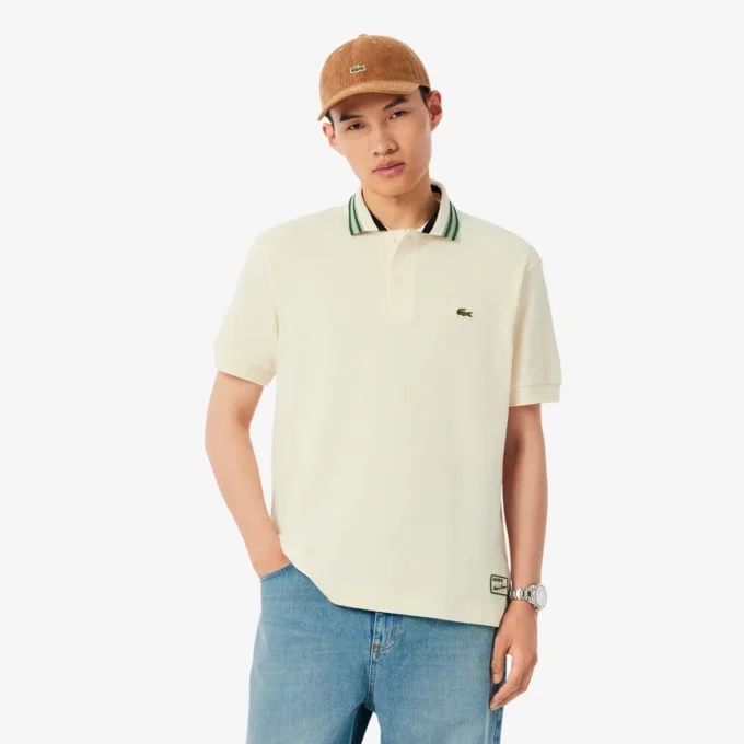 Polo de gola às riscas com corte clássico «Made in France» para homem