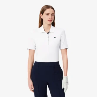 Polo de golfe feminino slim fit com proteção UV e tecido elástico