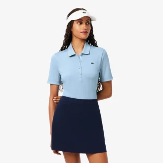 Polo de golfe feminino slim fit com proteção UV e tecido elástico