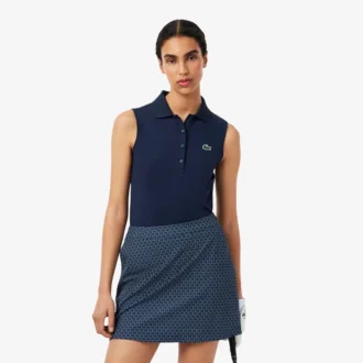 Polo de golfe feminino slim fit com proteção UV e tecido elástico