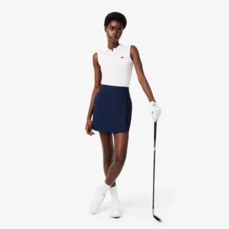Polo de golfe feminino slim fit com proteção UV e tecido elástico